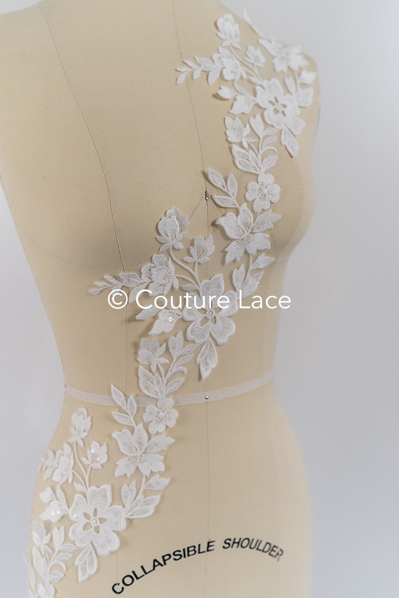 Fine bridal lace trim with floral pattern/ floral lace edge for wedding dresses // T25-235