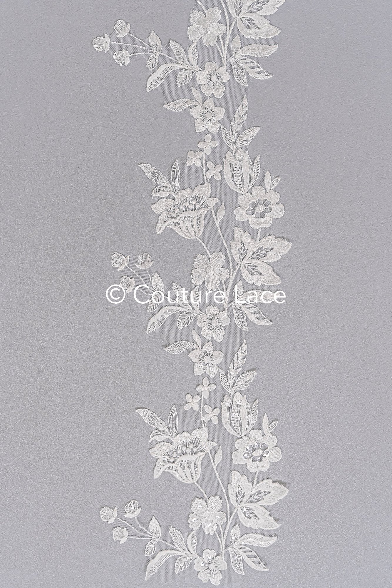 Fine bridal lace trim with floral pattern/ floral lace edge for wedding dresses // T25-236
