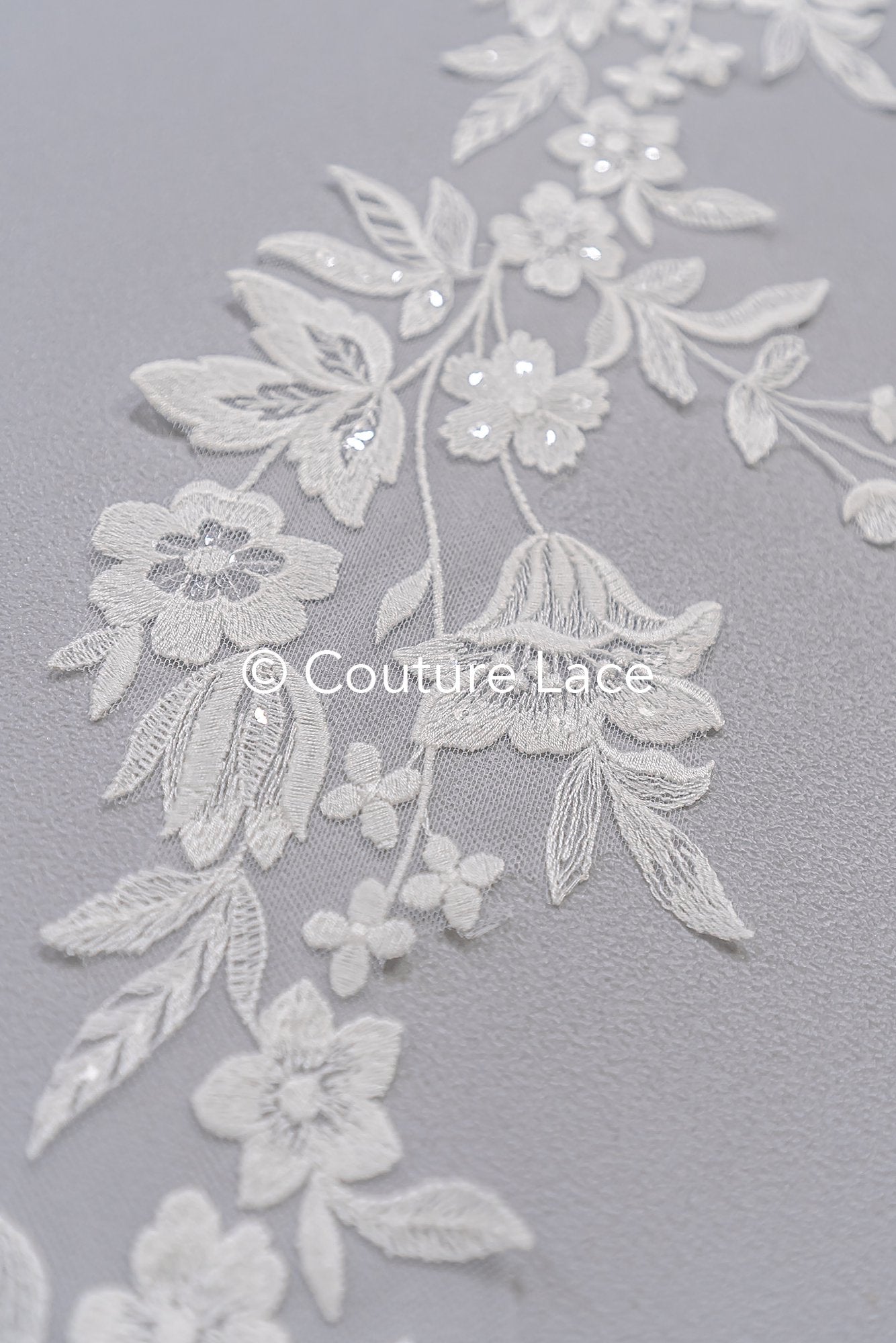 Fine bridal lace trim with floral pattern/ floral lace edge for wedding dresses // T25-236