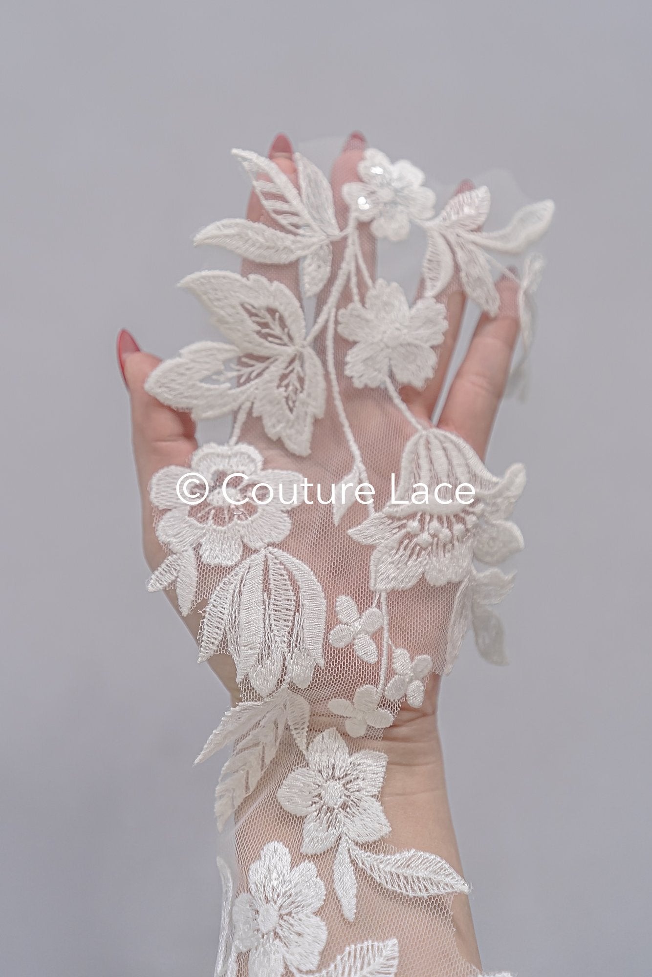 Fine bridal lace trim with floral pattern/ floral lace edge for wedding dresses // T25-236