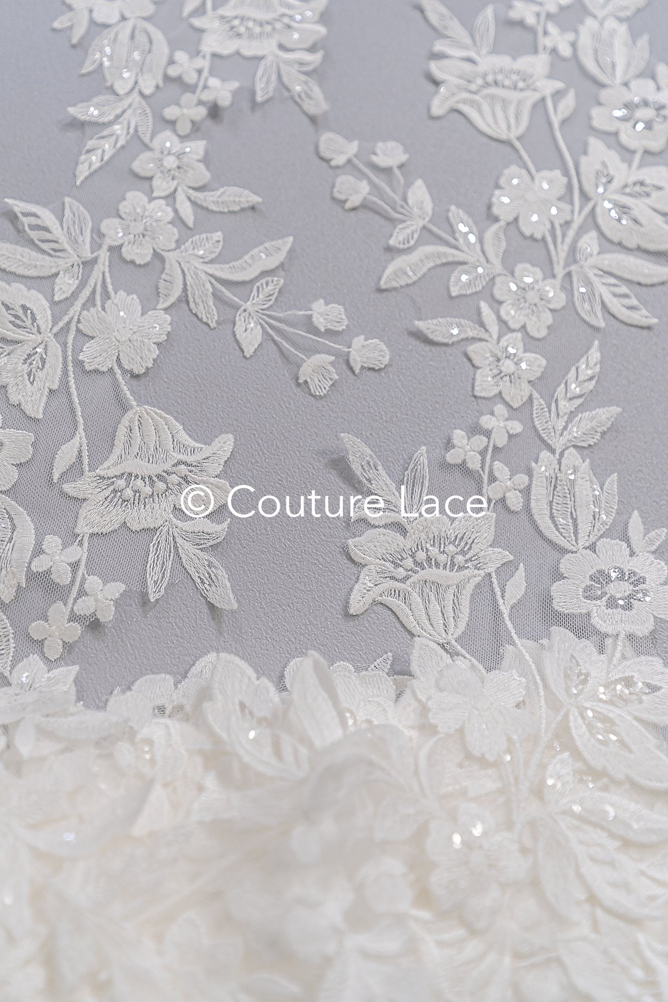Fine bridal lace trim with floral pattern/ floral lace edge for wedding dresses // T25-236