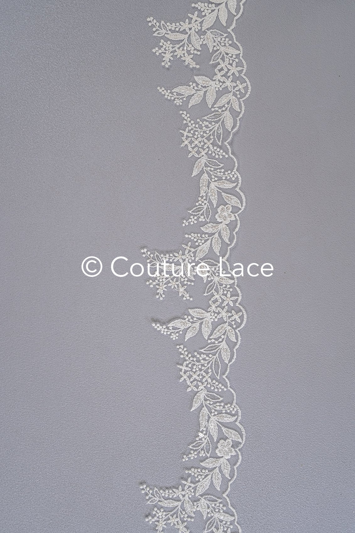 Fine bridal lace trim with floral pattern/ floral lace edge for wedding dresses // T25-237