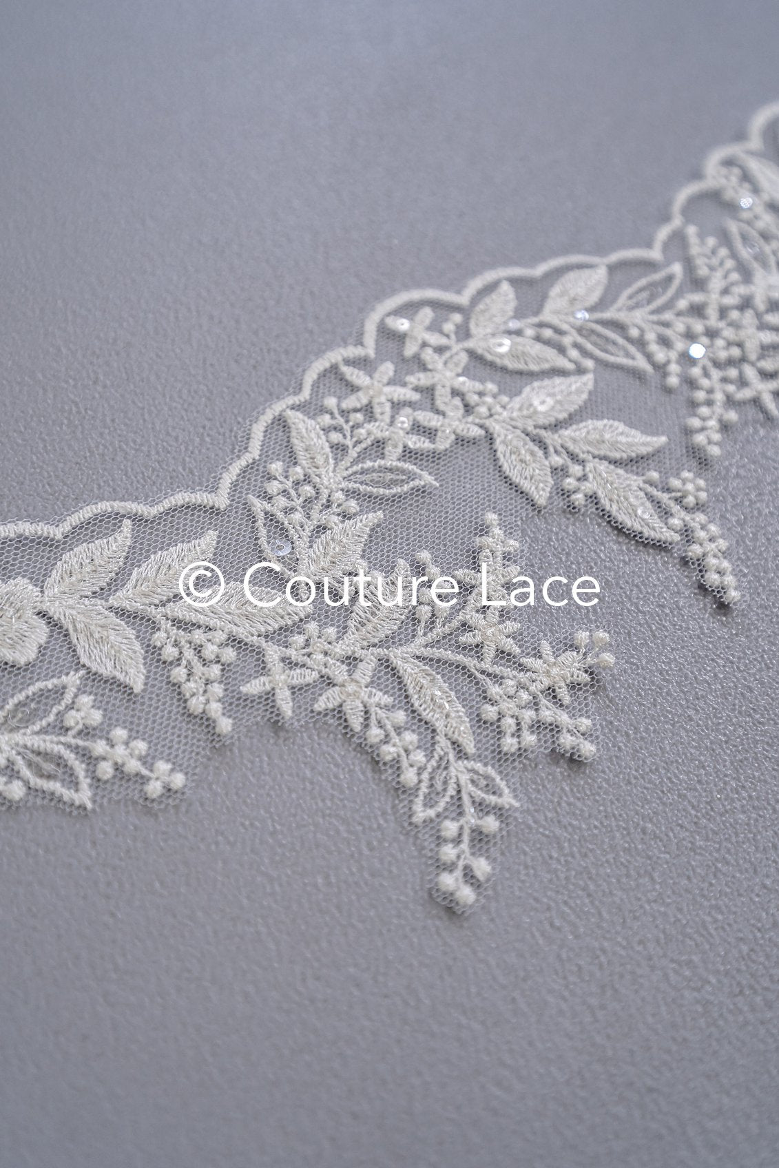 Fine bridal lace trim with floral pattern/ floral lace edge for wedding dresses // T25-237