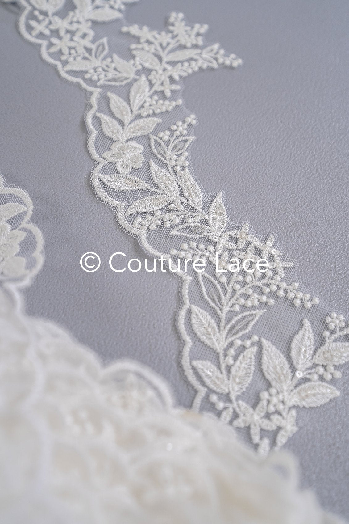 Fine bridal lace trim with floral pattern/ floral lace edge for wedding dresses // T25-237