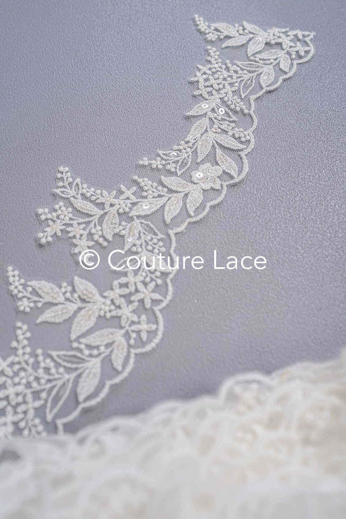 Fine bridal lace trim with floral pattern/ floral lace edge for wedding dresses // T25-237