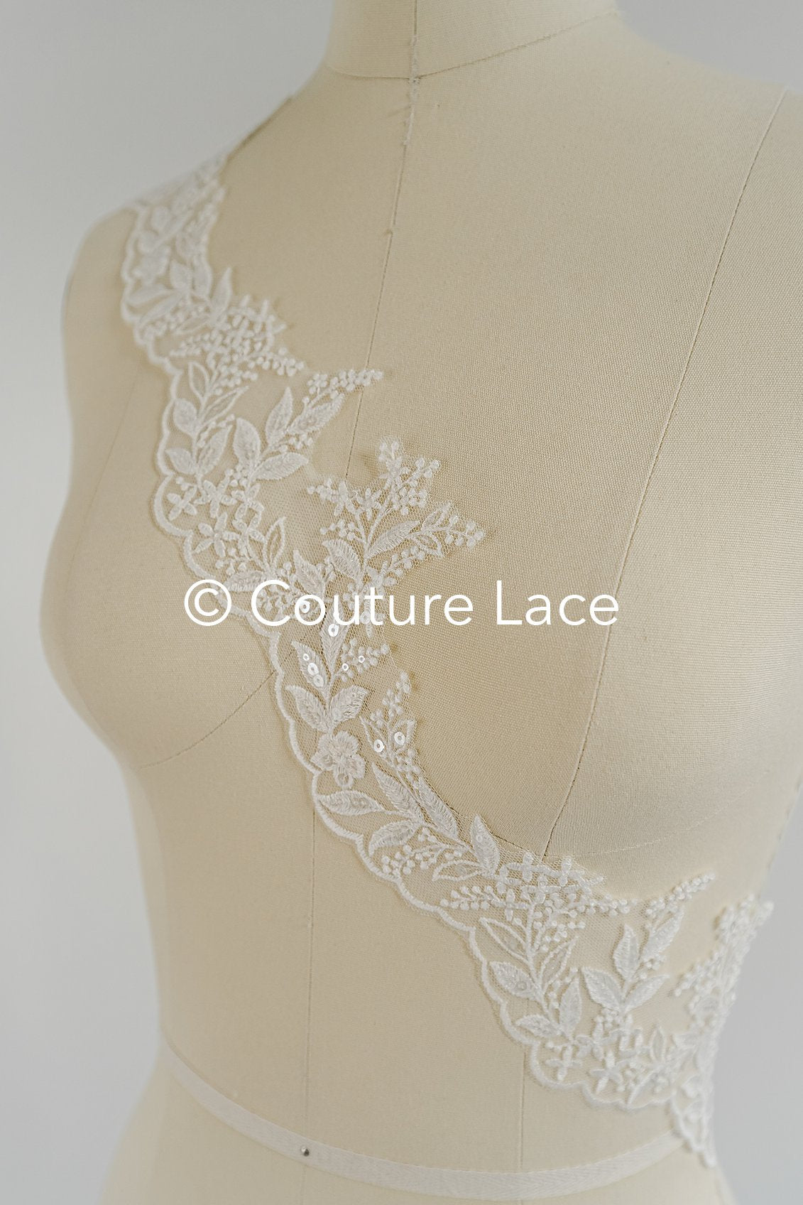 Fine bridal lace trim with floral pattern/ floral lace edge for wedding dresses // T25-237