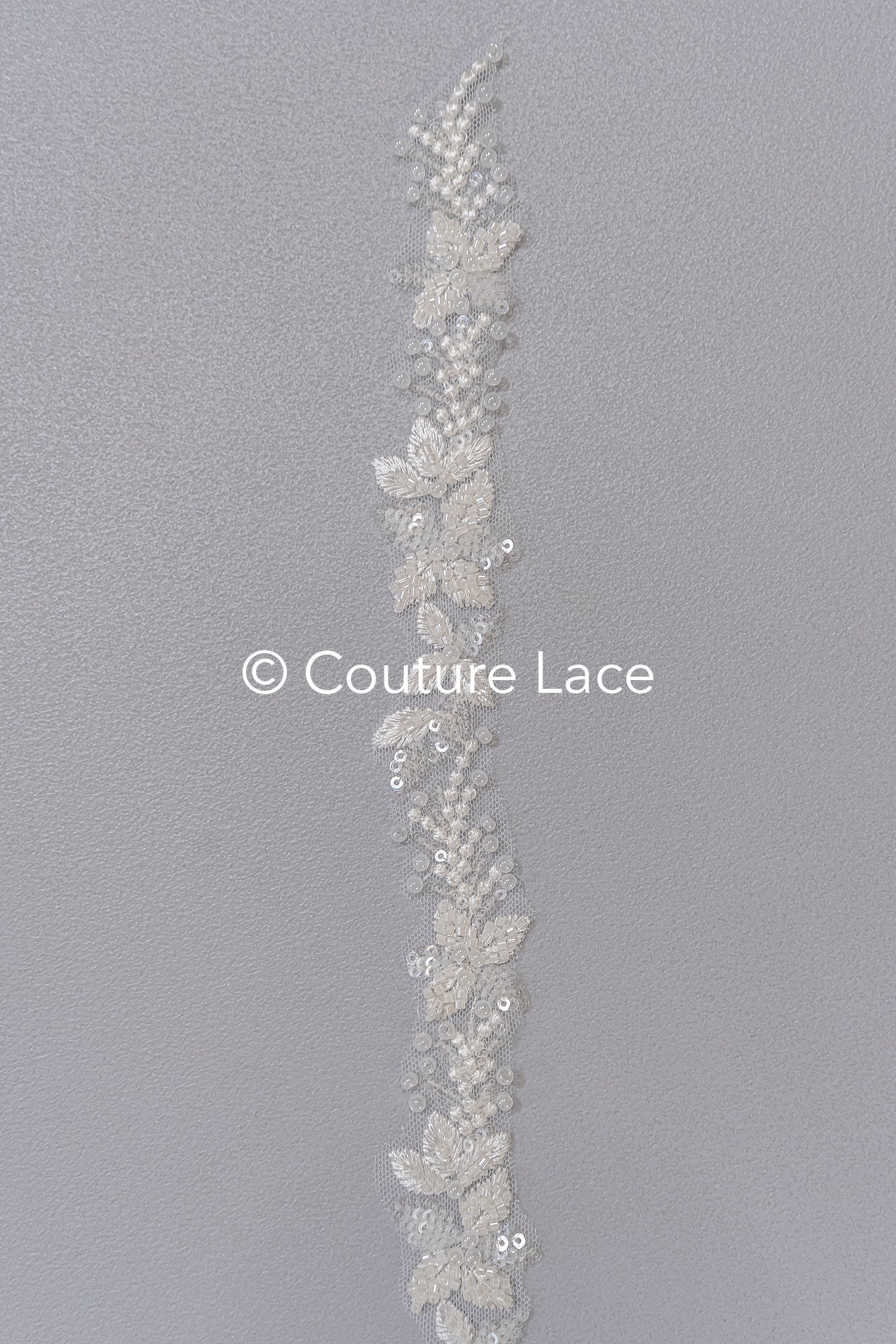 Heavily embroidered bridal lace trim with floral pattern/ Floral lace edge with pearls // T25-238