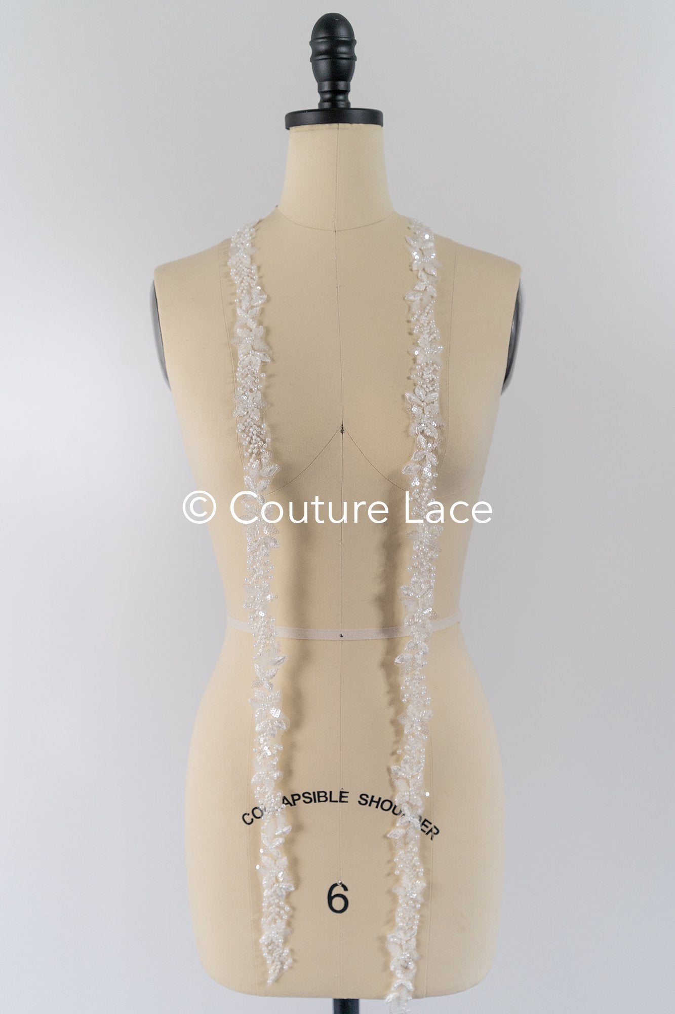 Heavily embroidered bridal lace trim with floral pattern/ Floral lace edge with pearls // T25-238