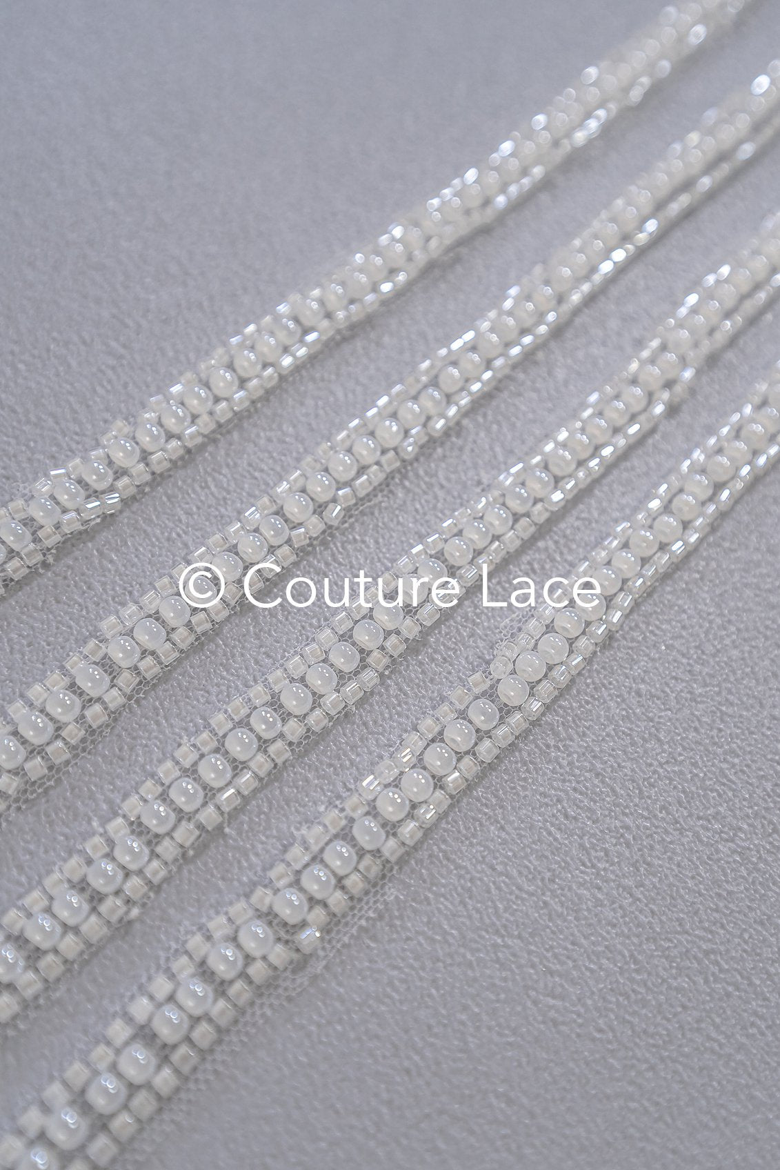 Heavy embroidered bridal lace trim / beaded lace edge for straps or bridal belt // T25-239