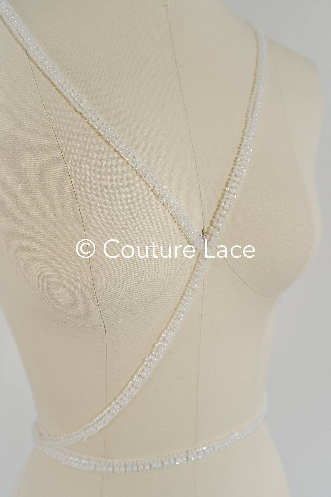 Heavy embroidered bridal lace trim / beaded lace edge for straps or bridal belt // T25-239