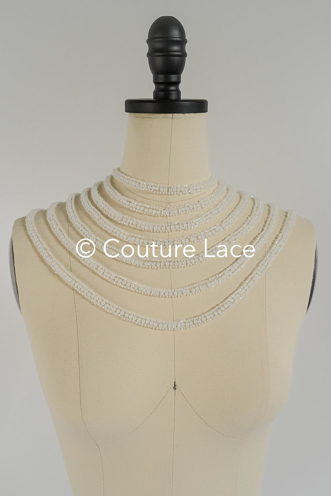 Heavy embroidered bridal lace trim / beaded lace edge for straps or bridal belt // T25-239