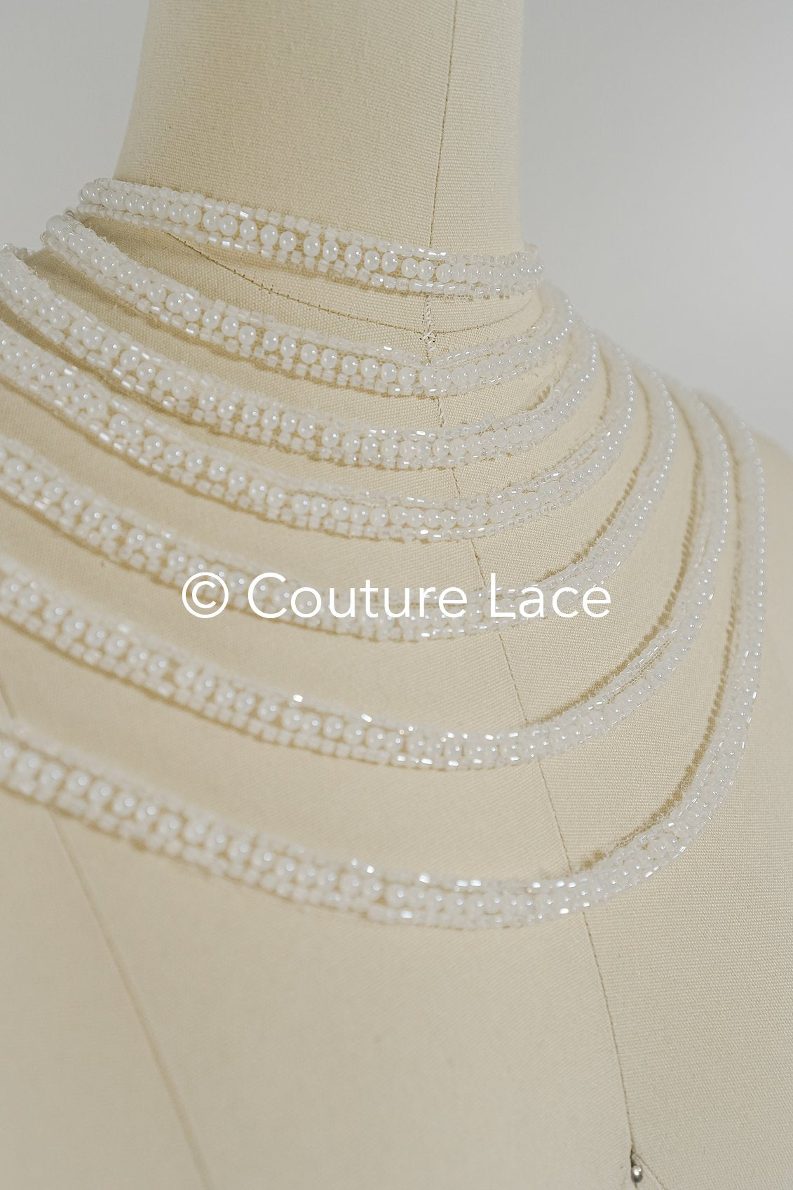 Heavy embroidered bridal lace trim / beaded lace edge for straps or bridal belt // T25-239