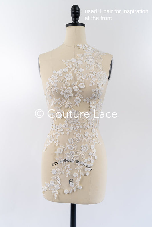 Applikation weiß mit Perlen & Pailletten/ Hochzeitskleid Spitzenapplikation/ Braut Applikation// A24-062B