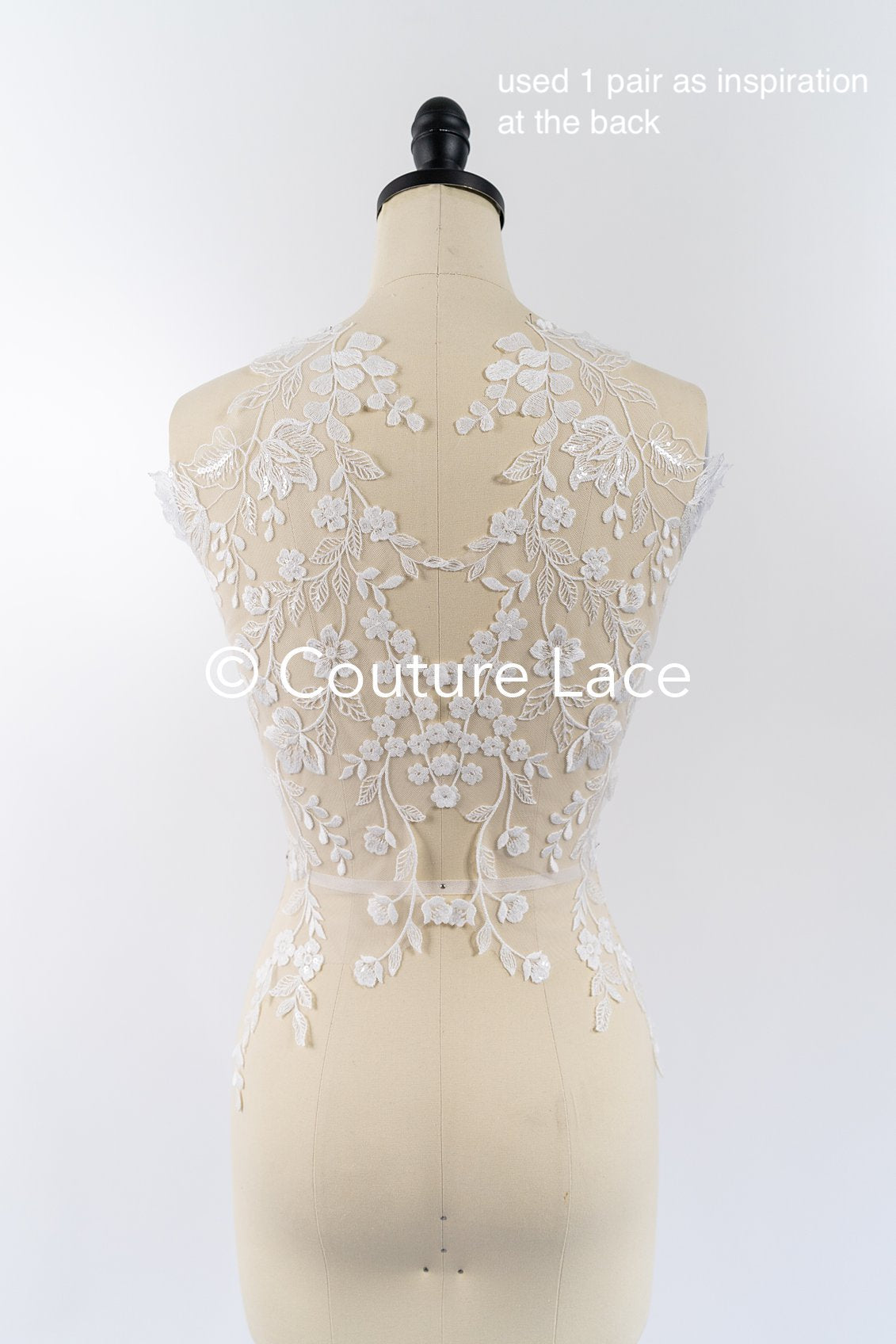 Applikation weiß mit Perlen & Pailletten/ Hochzeitskleid Spitzenapplikation/ Braut Applikation// A24-062B