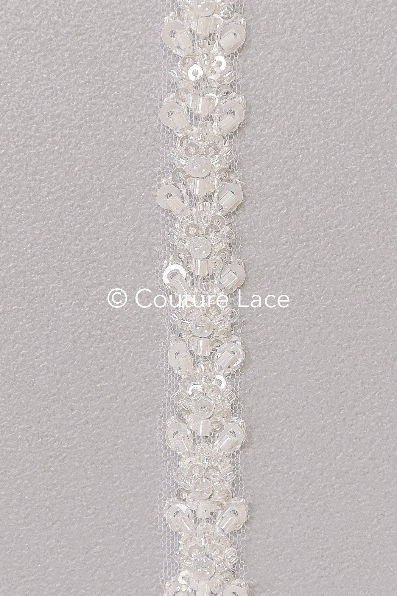 Heavy embroidered bridal lace trim / beaded lace edge for straps or bridal belt // T25-241