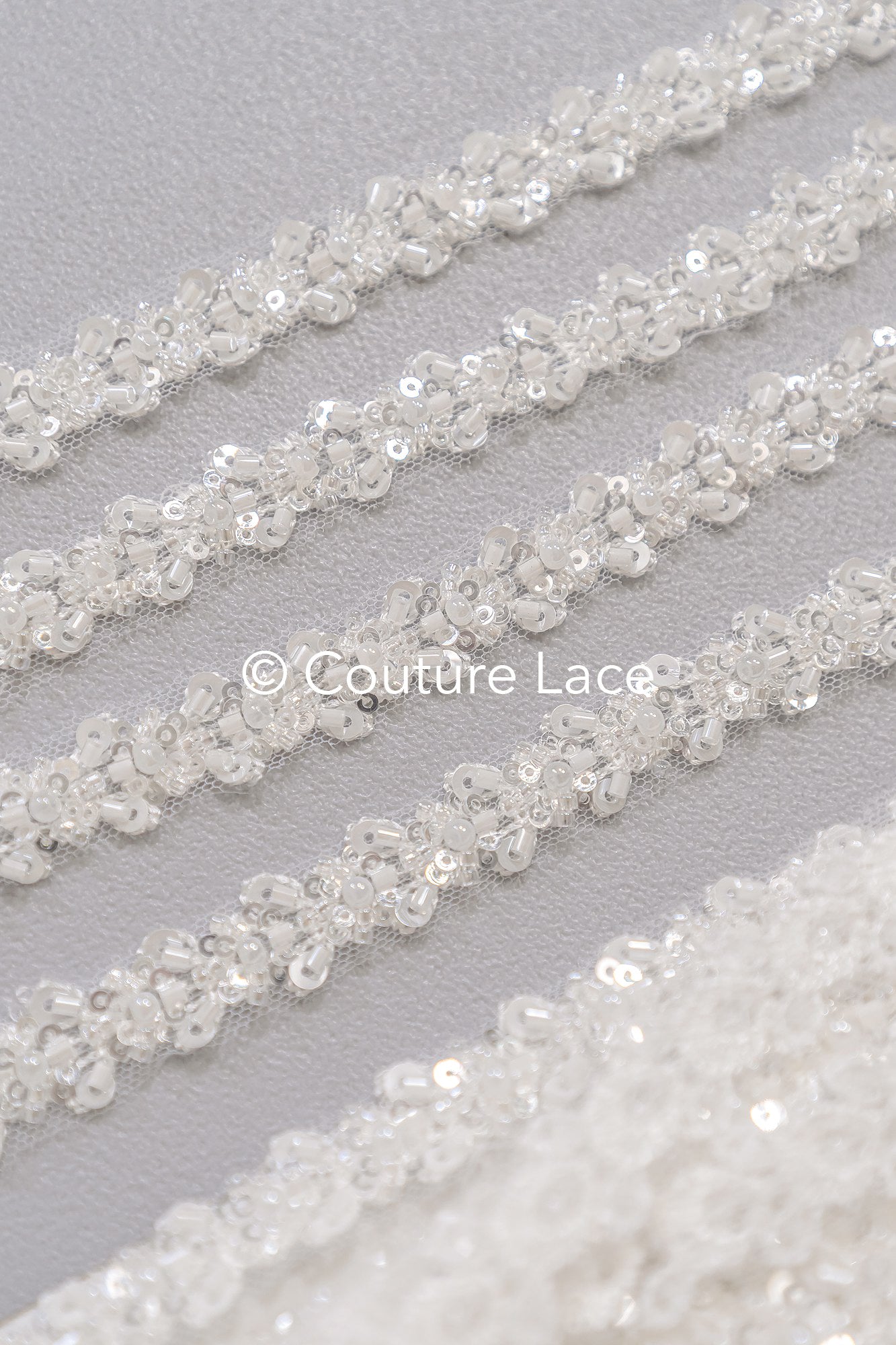 Heavy embroidered bridal lace trim / beaded lace edge for straps or bridal belt // T25-241