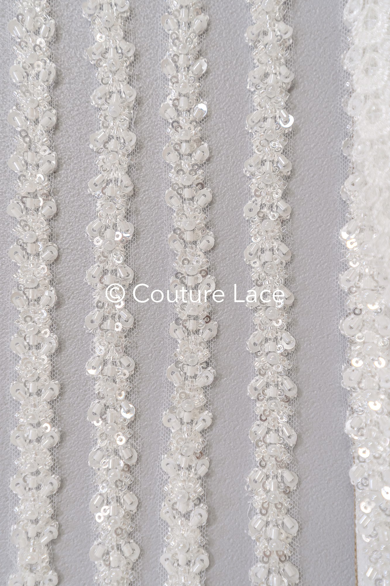 Heavy embroidered bridal lace trim / beaded lace edge for straps or bridal belt // T25-241