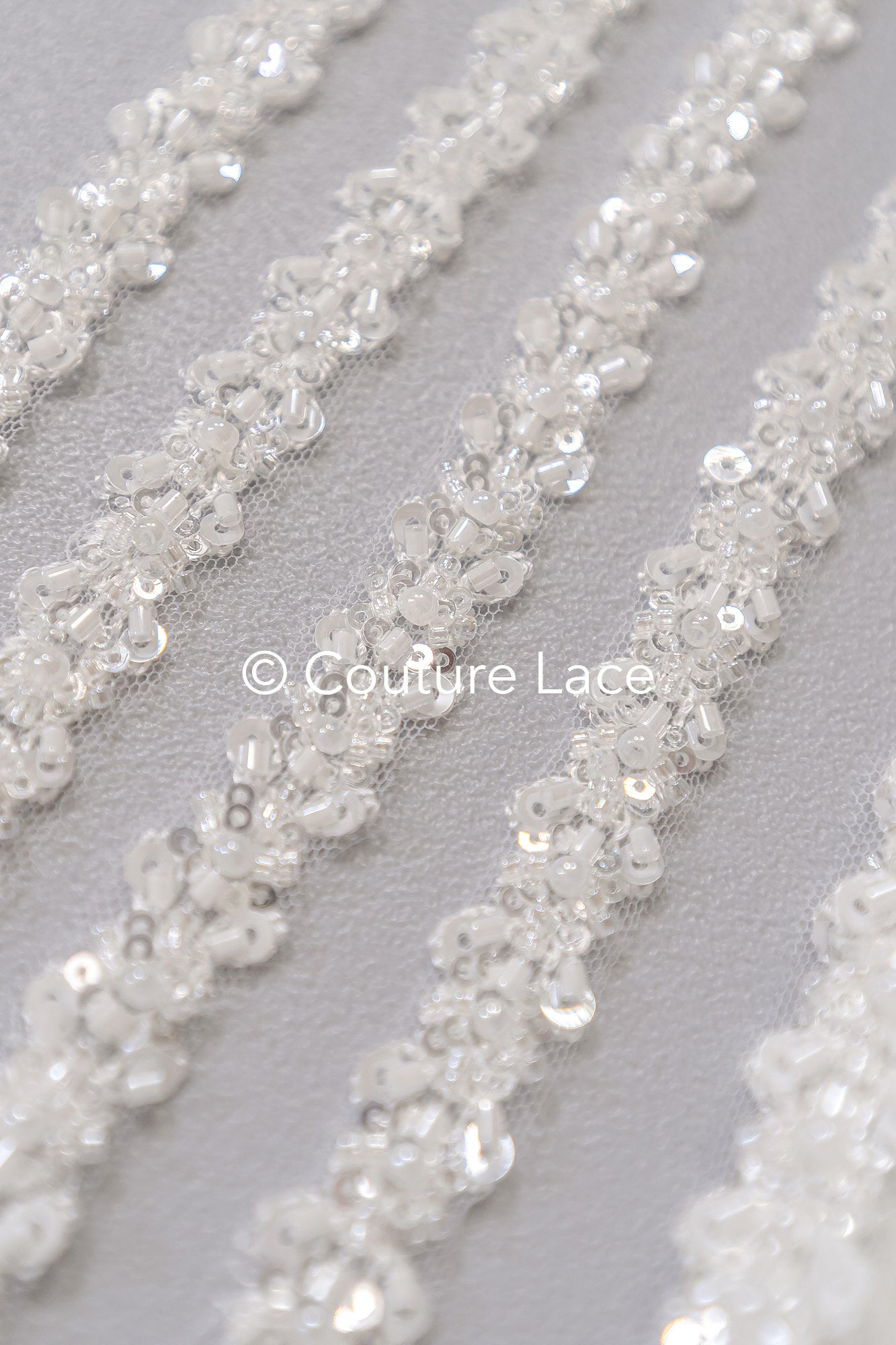 Heavy embroidered bridal lace trim / beaded lace edge for straps or bridal belt // T25-241