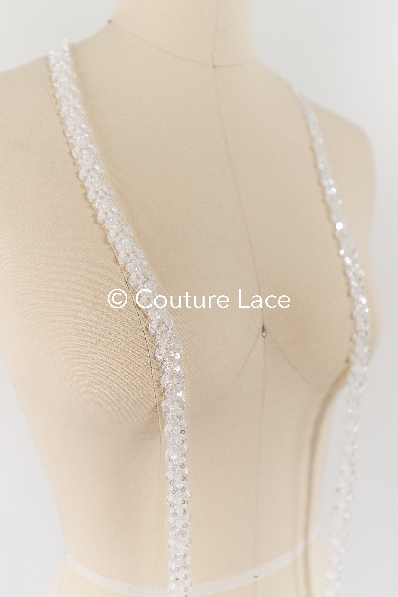 Heavy embroidered bridal lace trim / beaded lace edge for straps or bridal belt // T25-241