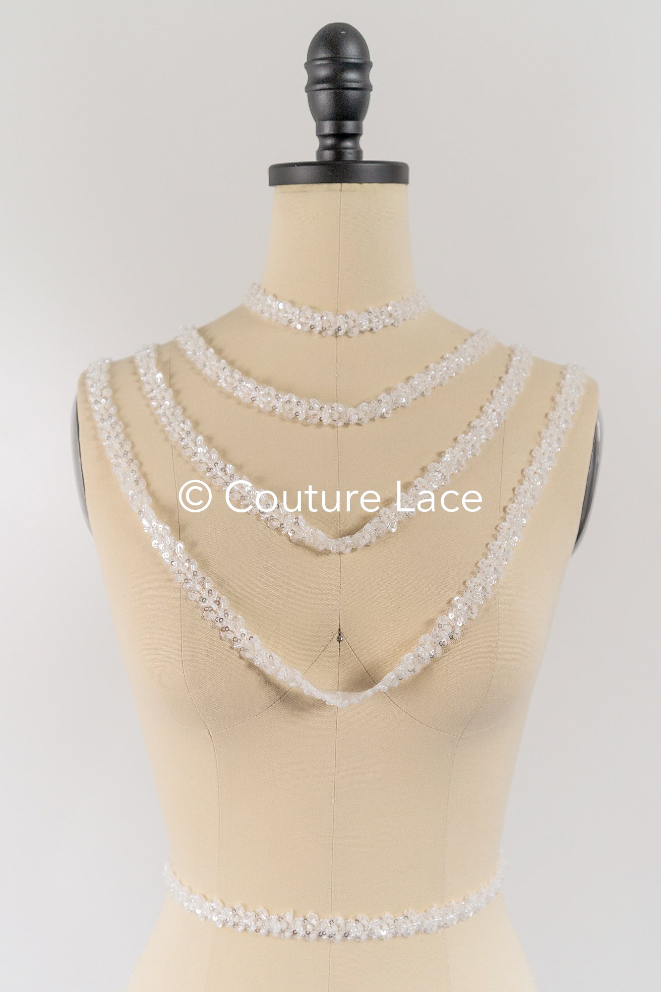 Heavy embroidered bridal lace trim / beaded lace edge for straps or bridal belt // T25-241