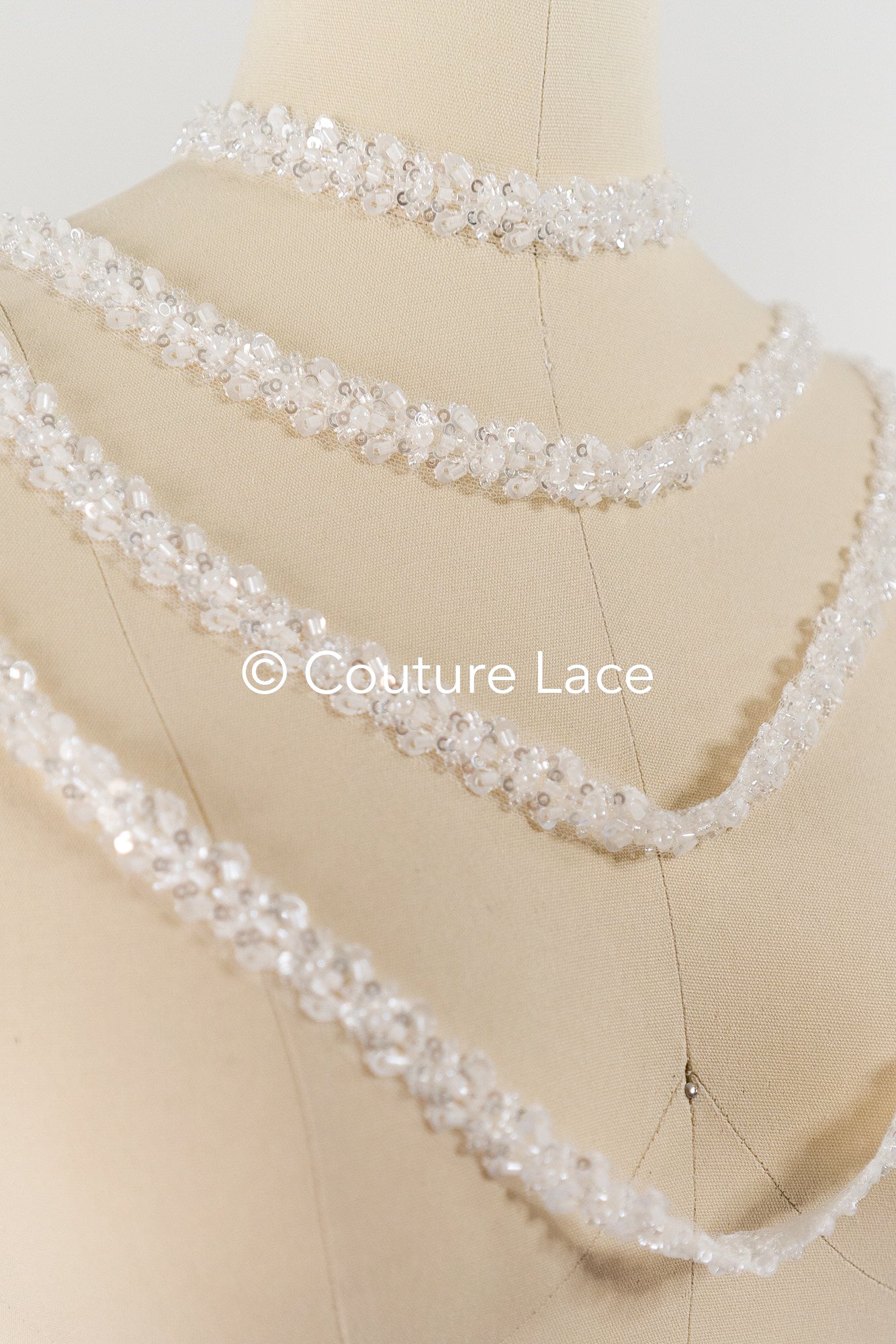 Heavy embroidered bridal lace trim / beaded lace edge for straps or bridal belt // T25-241