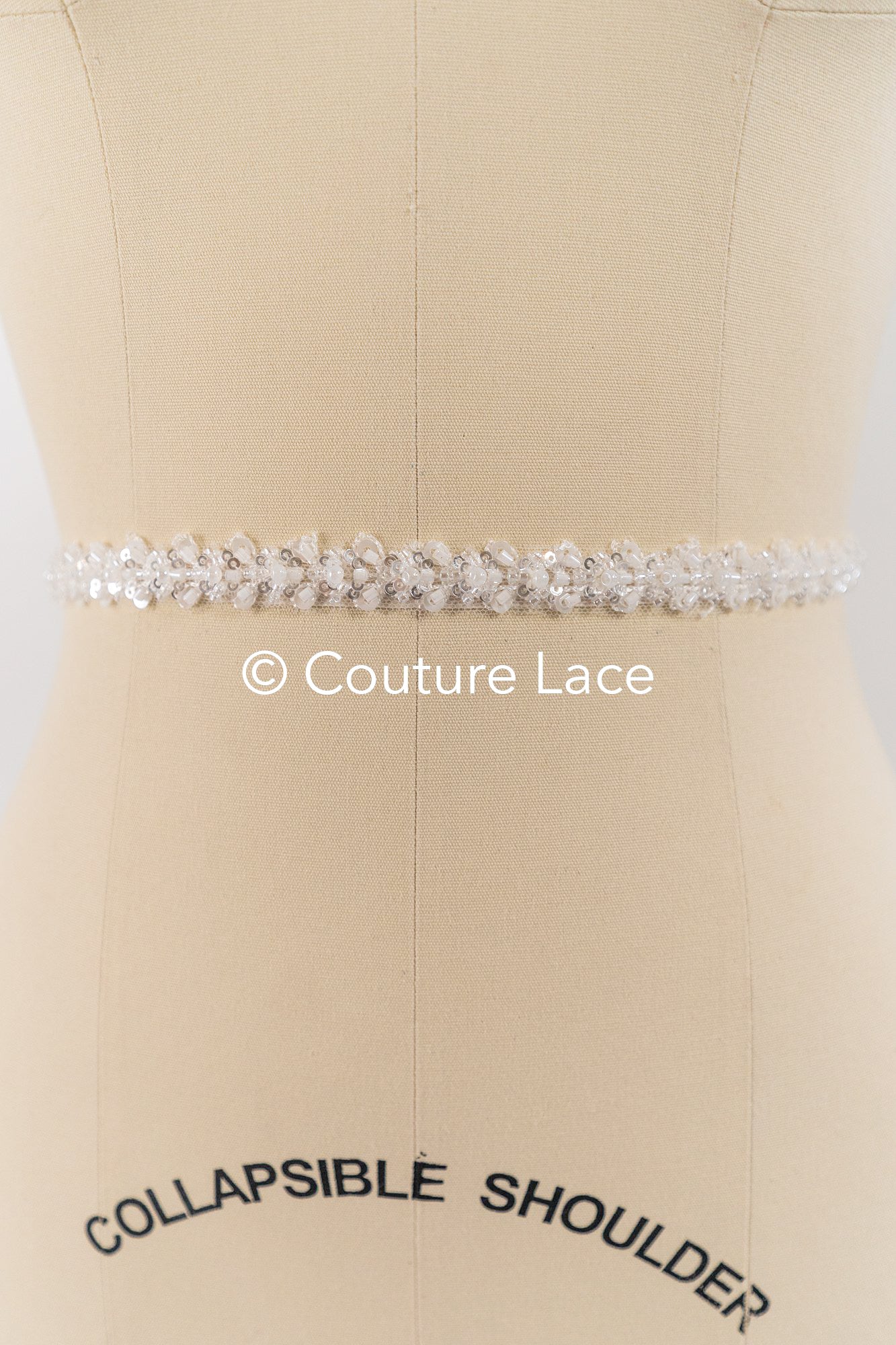 Heavy embroidered bridal lace trim / beaded lace edge for straps or bridal belt // T25-241