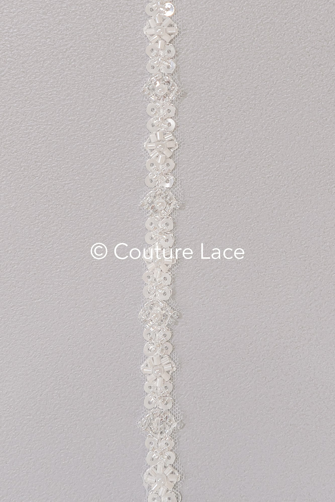 Heavy embroidered bridal lace trim / beaded lace edge for straps or bridal belt // T25-242