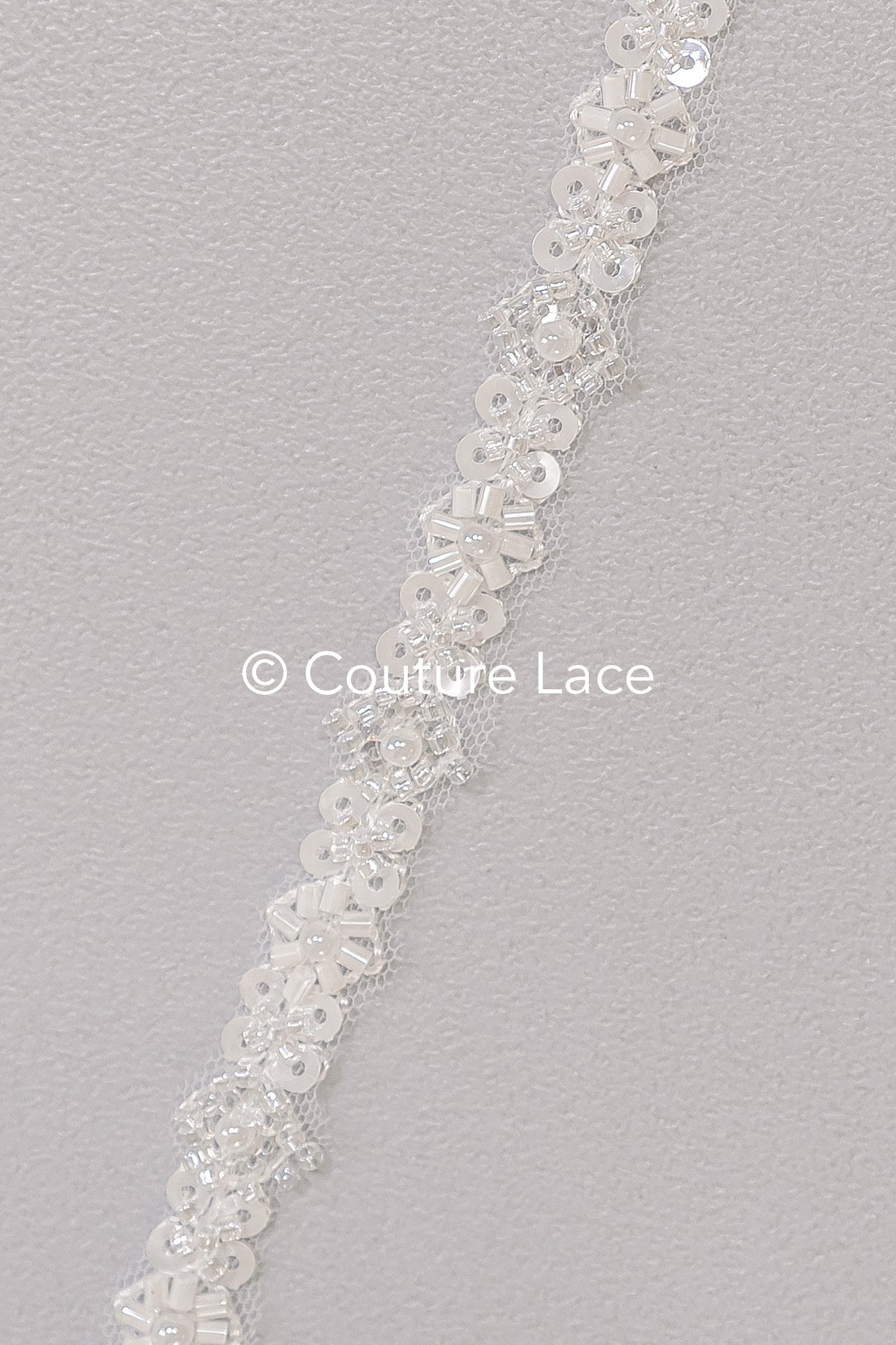 Heavy embroidered bridal lace trim / beaded lace edge for straps or bridal belt // T25-242