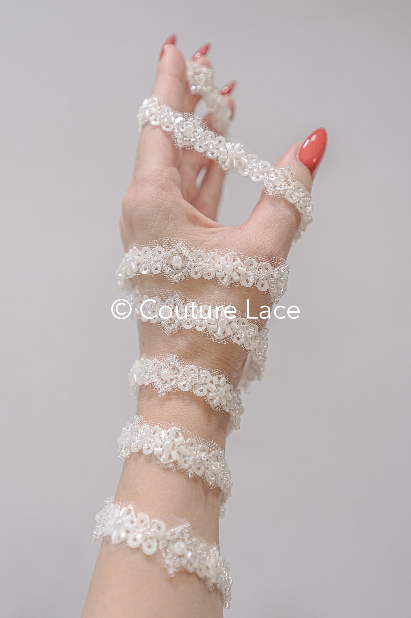 Heavy embroidered bridal lace trim / beaded lace edge for straps or bridal belt // T25-242