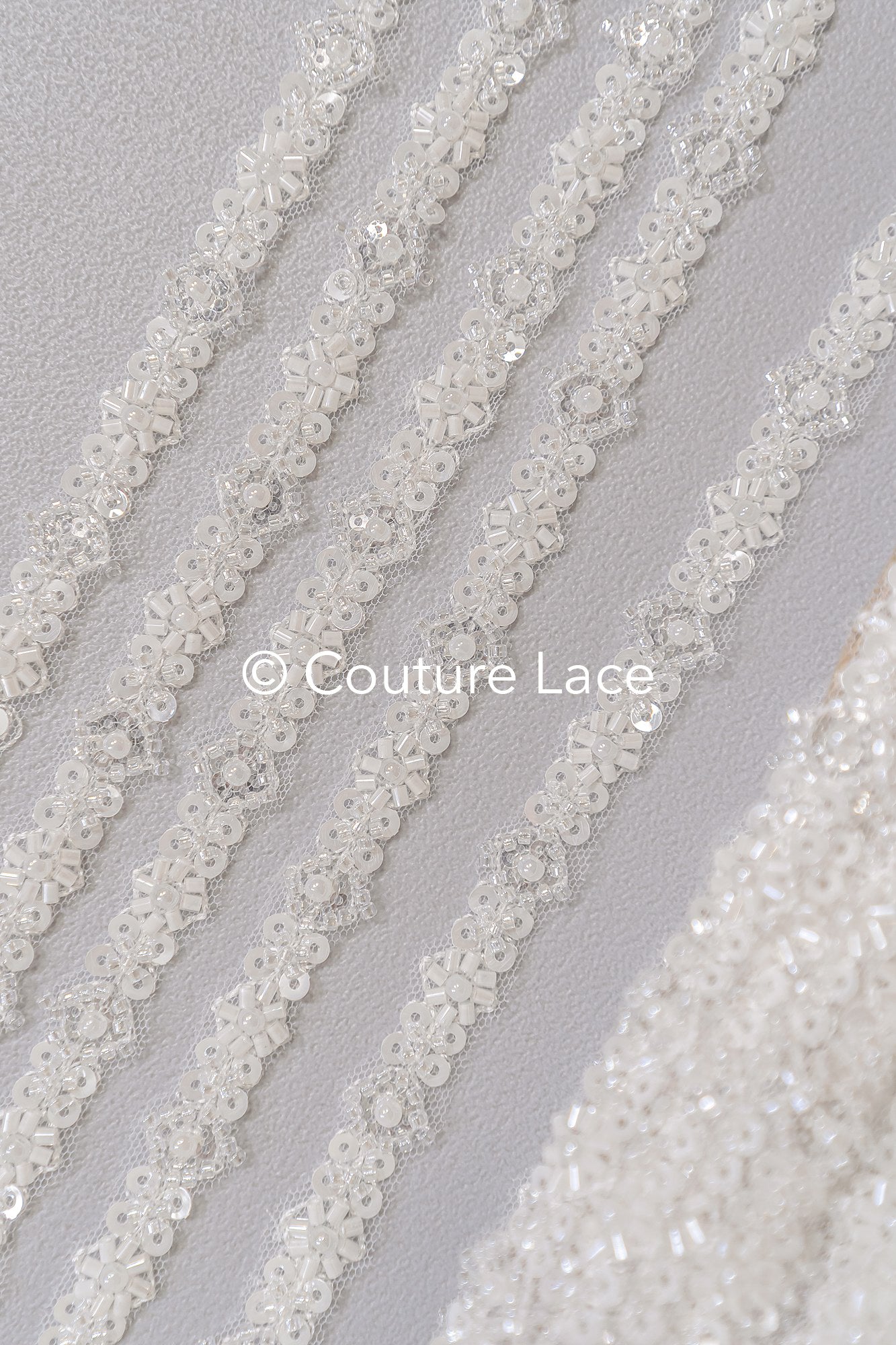 Heavy embroidered bridal lace trim / beaded lace edge for straps or bridal belt // T25-242
