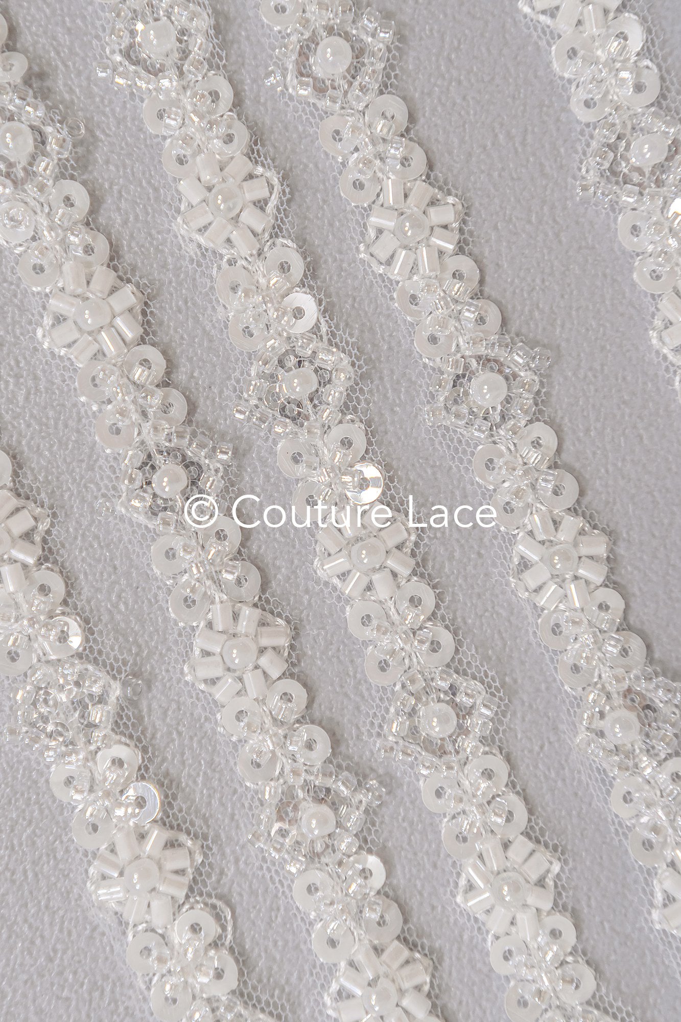 Heavy embroidered bridal lace trim / beaded lace edge for straps or bridal belt // T25-242