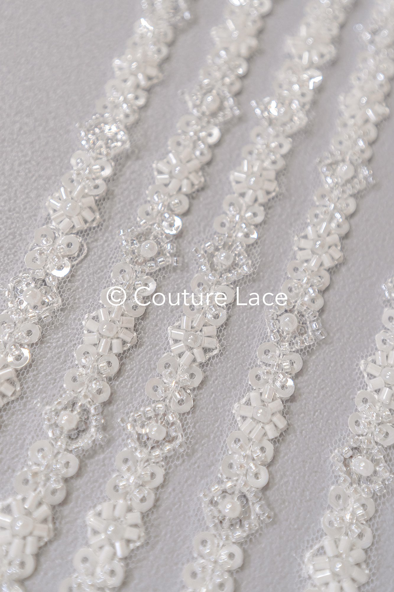 Heavy embroidered bridal lace trim / beaded lace edge for straps or bridal belt // T25-242
