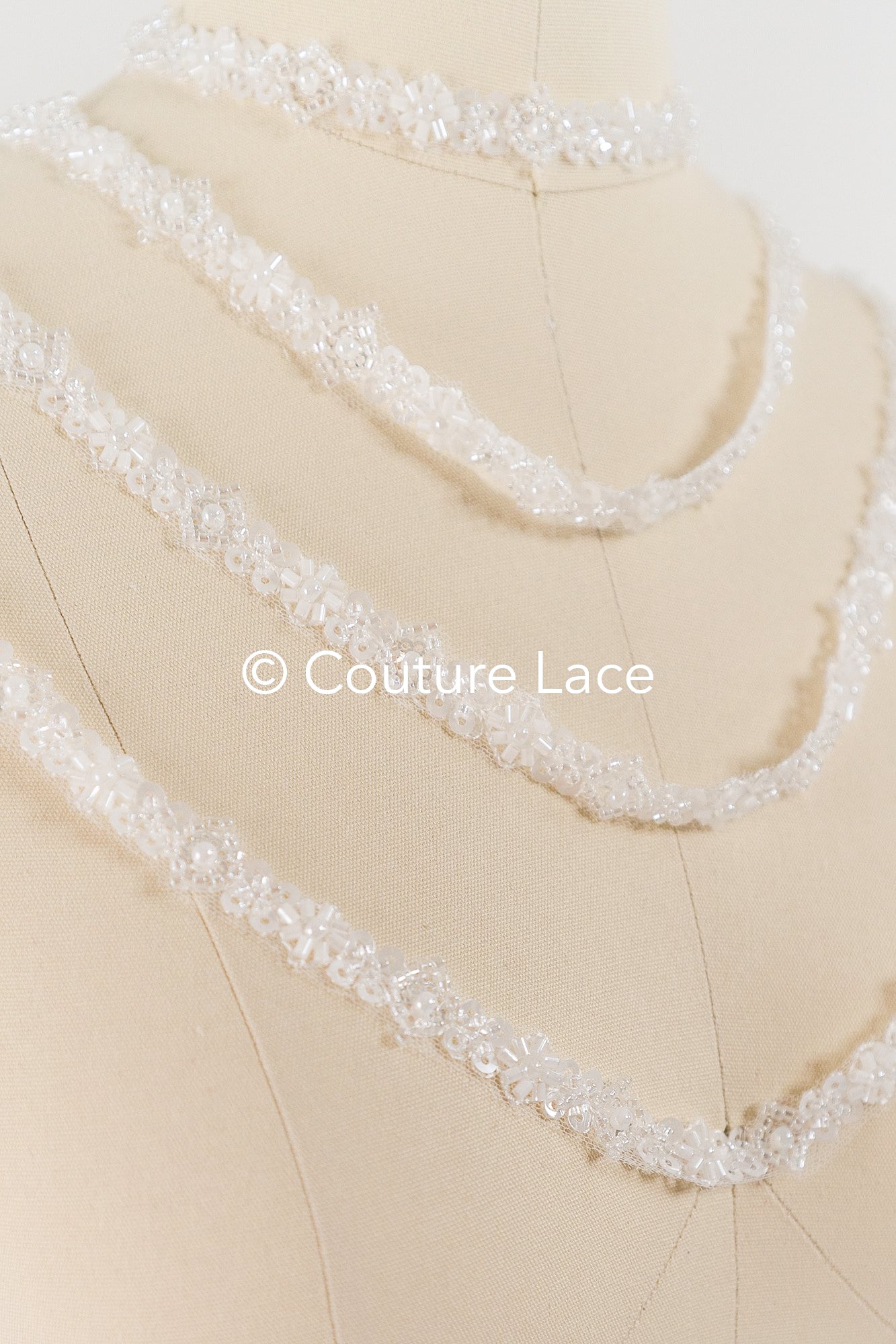 Heavy embroidered bridal lace trim / beaded lace edge for straps or bridal belt // T25-242