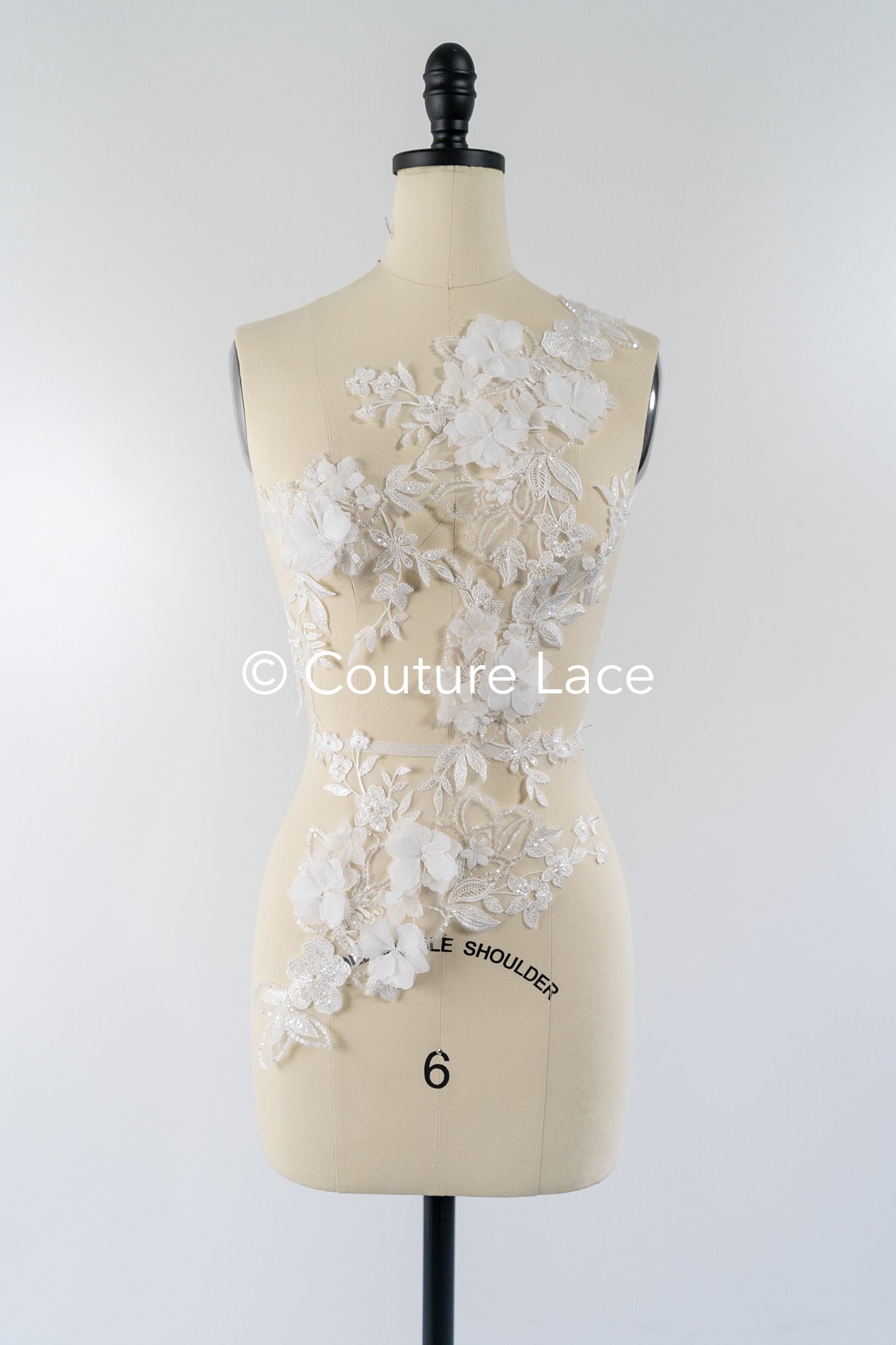 Brautspitzenapplikationen mit 3D Blumen/ Brautkleid Spitzenverzierungen mit Perlen// A24-465