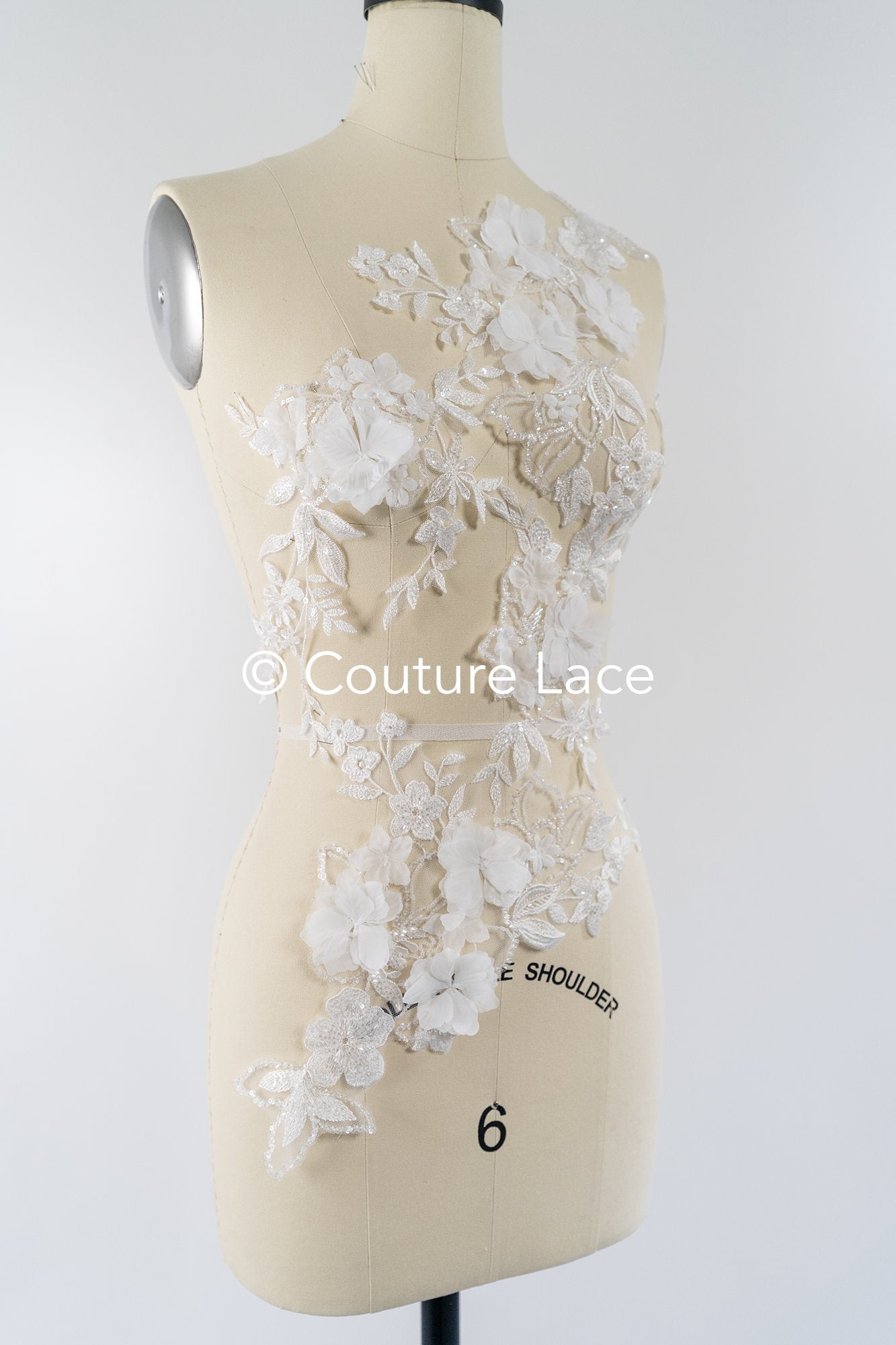 Brautspitzenapplikationen mit 3D Blumen/ Brautkleid Spitzenverzierungen mit Perlen// A24-465