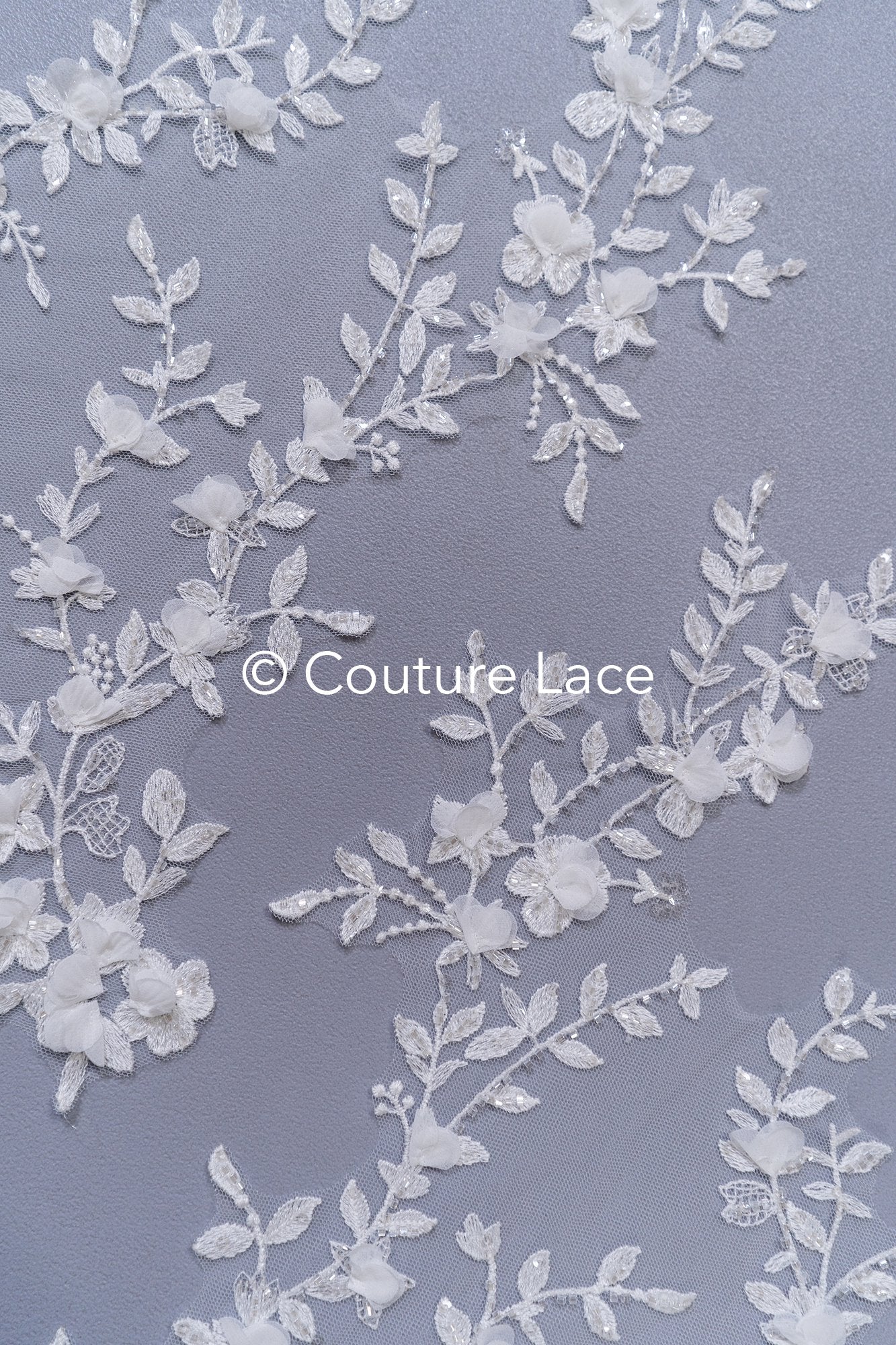 Brautspitzenapplikationen mit 3D Blumen/ Brautkleid Spitzenverzierungen mit Perlen// A24-468