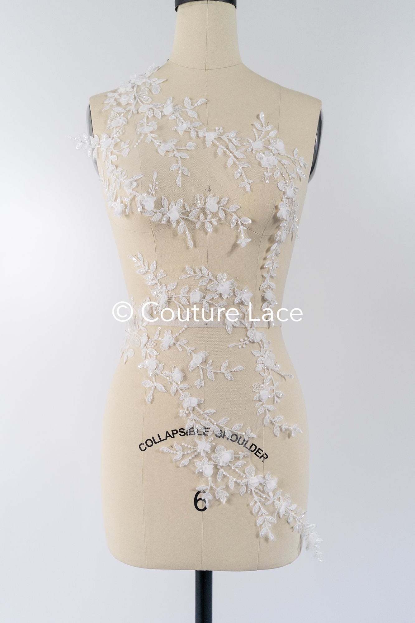 Brautspitzenapplikationen mit 3D Blumen/ Brautkleid Spitzenverzierungen mit Perlen// A24-468