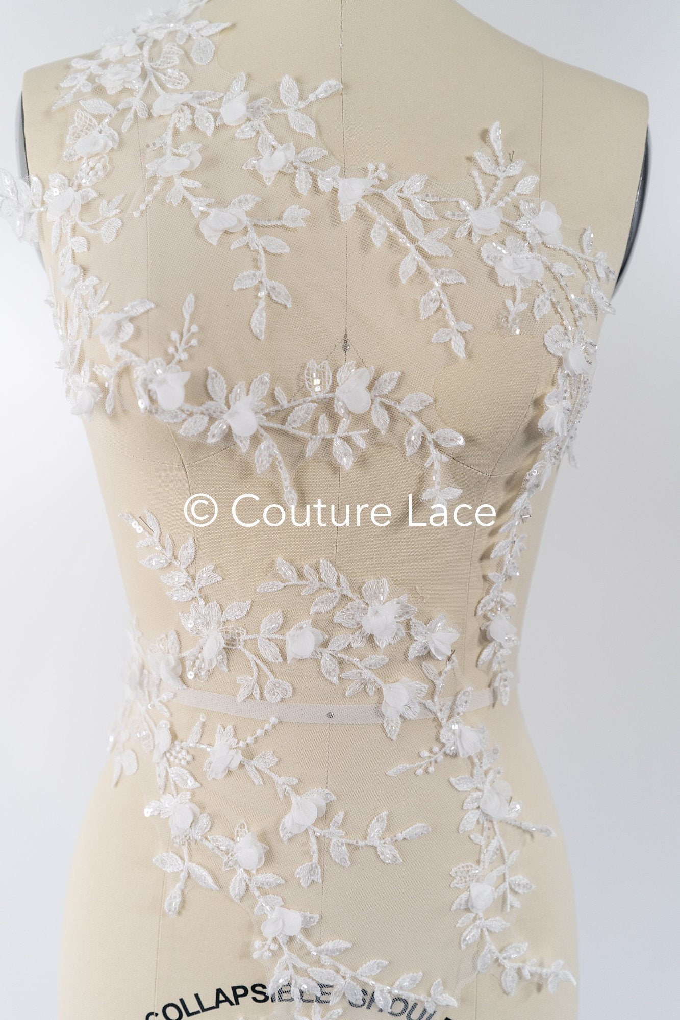 Brautspitzenapplikationen mit 3D Blumen/ Brautkleid Spitzenverzierungen mit Perlen// A24-468