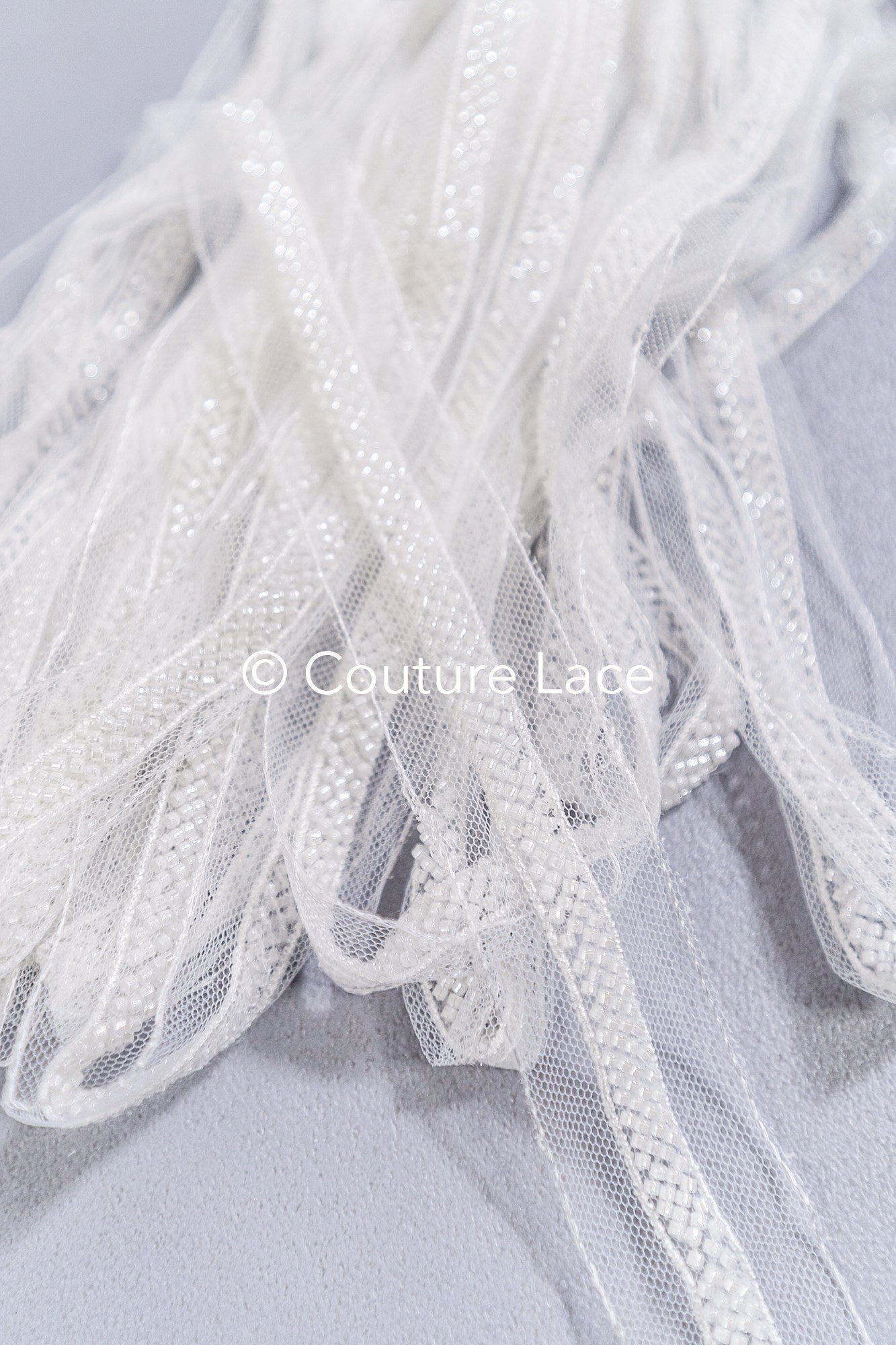 Heavy embroidered bridal lace trim / beaded lace edge for straps or bridal belt // T25-259