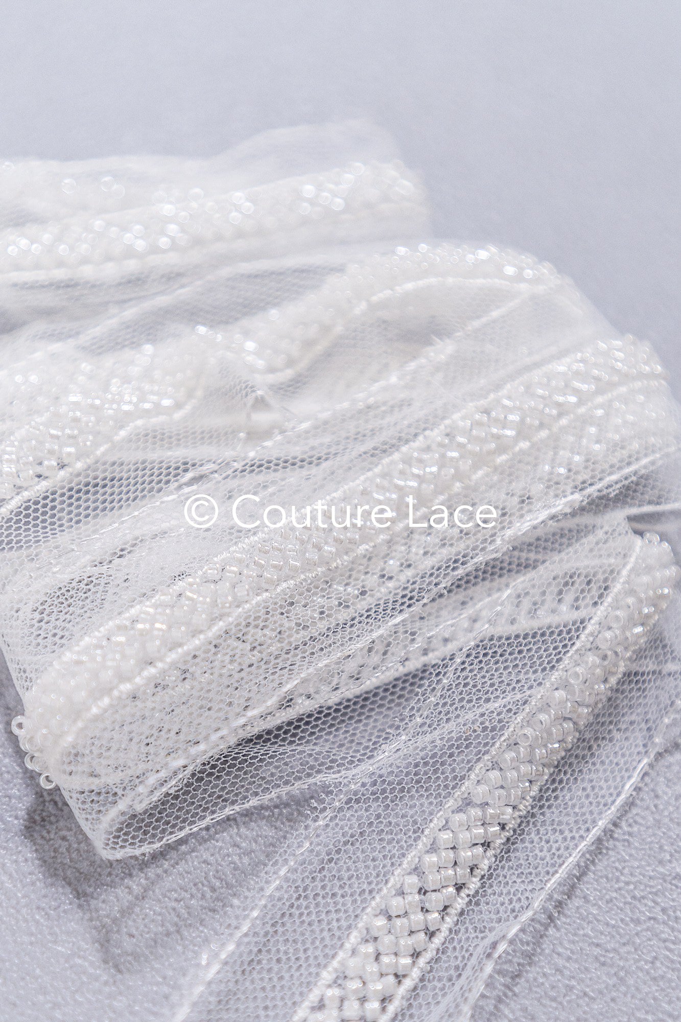Heavy embroidered bridal lace trim / beaded lace edge for straps or bridal belt // T25-259