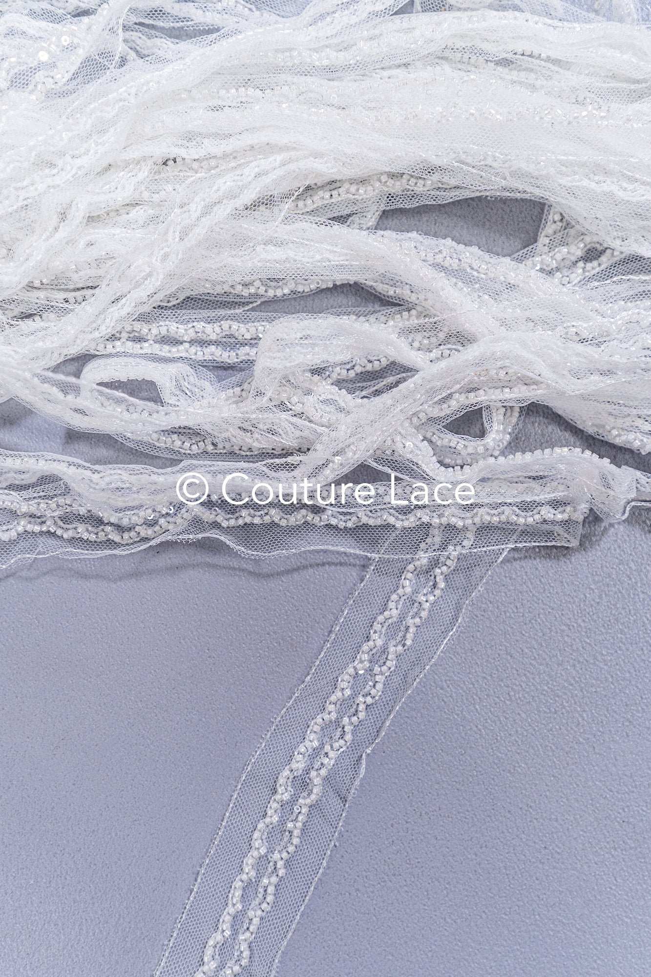 Heavy embroidered bridal lace trim / beaded lace edge for straps or bridal belt // T25-260