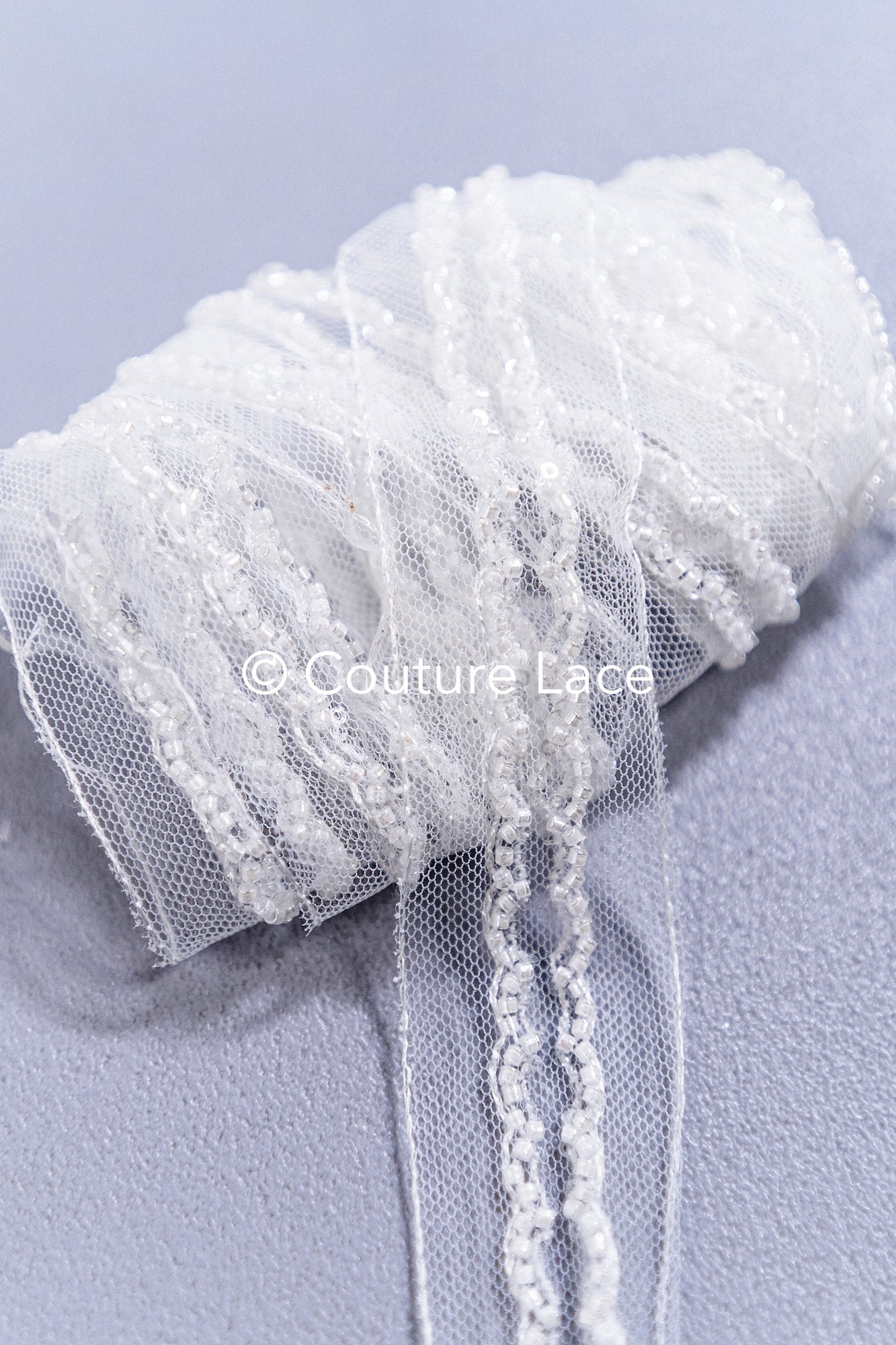 Heavy embroidered bridal lace trim / beaded lace edge for straps or bridal belt // T25-260