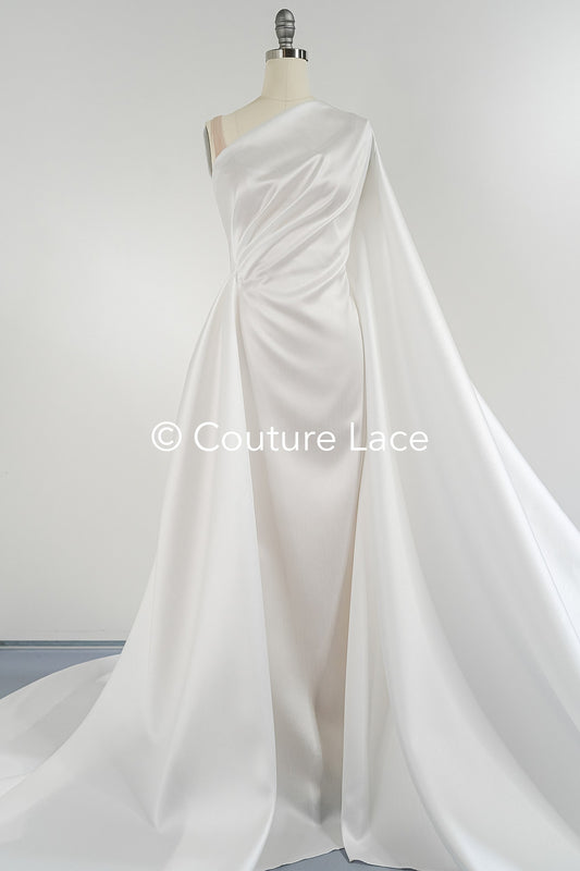 Edler Braut-Satin Stoff – Seiden-glatter Glanz mit Kraz-Muster für Brautkleider & Dekoration// R-074