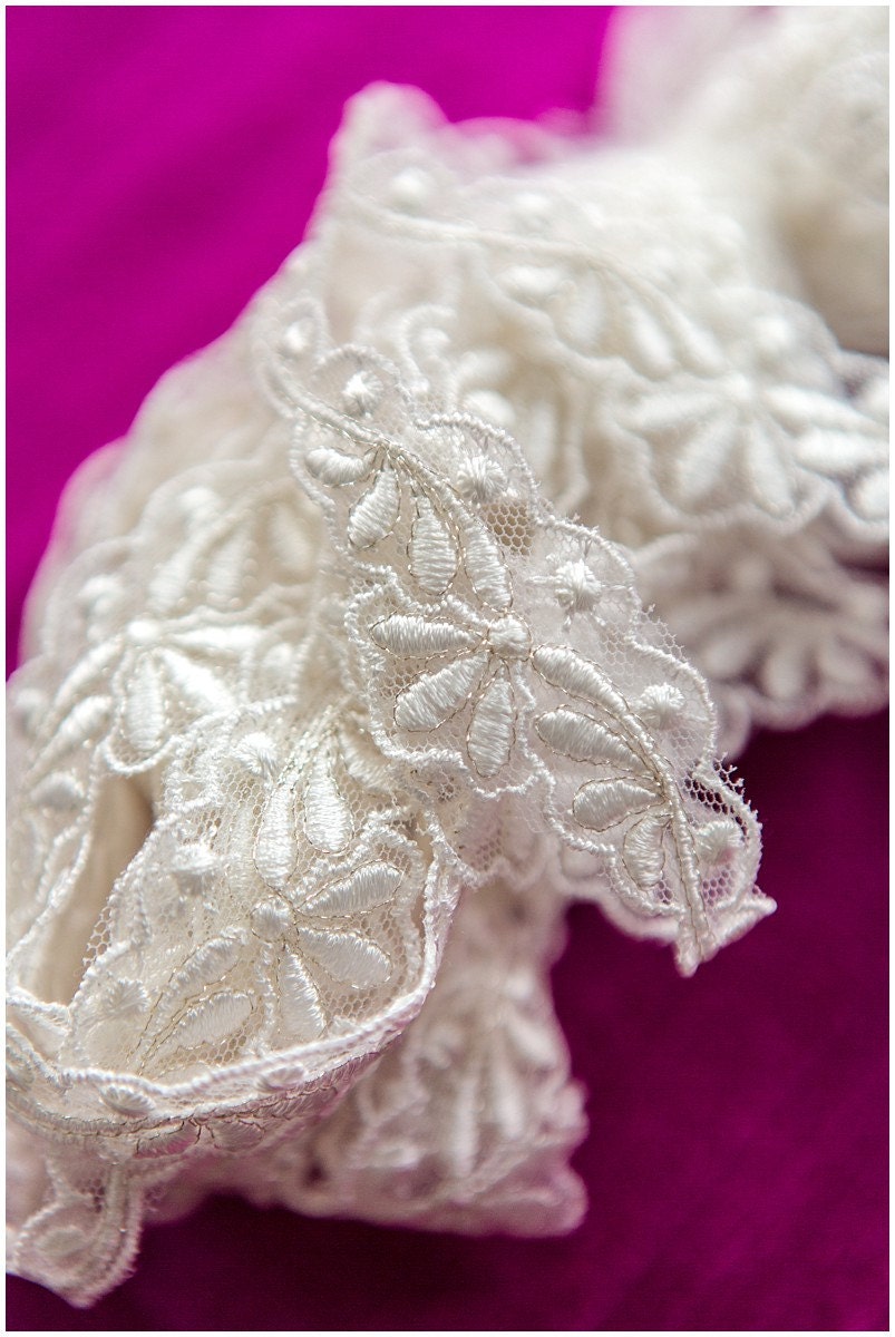 Bridal lace trim with silver thread/ Silver cream lace trim/ Bridal lace trim// T17-029