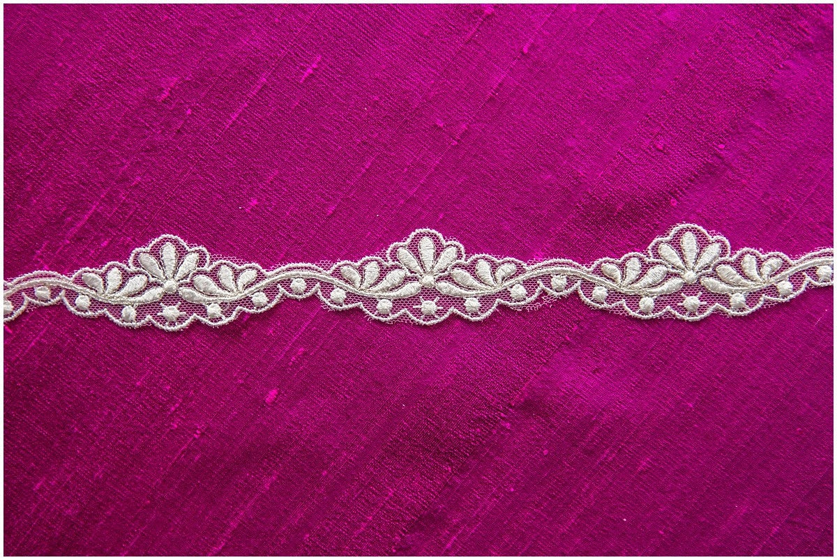 Bridal lace trim with silver thread/ Silver cream lace trim/ Bridal lace trim// T17-029