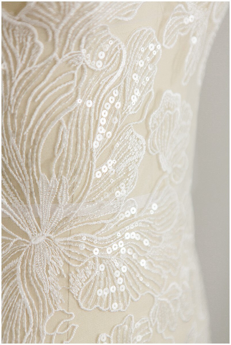 Feine Paillettenspitze Off-White/ weicher Pailletten Tüll Stoff/ Spitze Pailletten Netz Stoff// L17-022