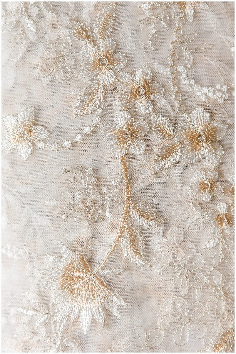 Off-White + SILBER + CHAMPAGNER Blumen Spitze/ Florale Brautspitze/ Brautkleid Spitze// L17-028