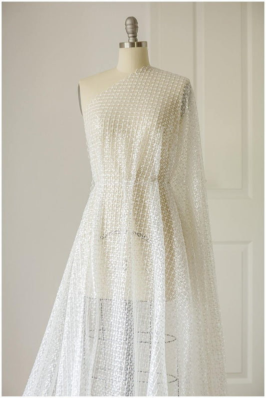 Netzspitze mit transparenten Pailletten/ sehr weicher Tüllstoff für Brautkleider/ Paillettenmaschen mit Glitzer Pailletten// L17-063