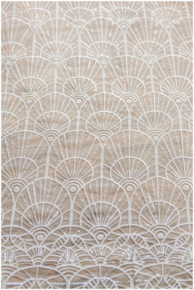 Soft geometric sequin lace/ wedding lace off-white/ bridal lace/ sequin lace fabric/ floral lace fabric/ bridal lace// L17-048