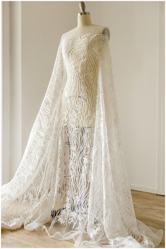 2,3yds / 2,1 Meter Weicher floraler Pailletten-Spitzenstoff, Hochzeitsspitzenstoff, Brautspitze, Pailletten-Spitzenstoff, Blumenspitzenstoff/ L17-015